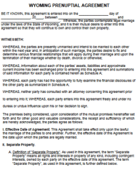 Wyoming Prenuptial Agreement template pdf word