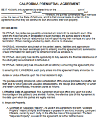 California Prenuptial Agreement template pdf word